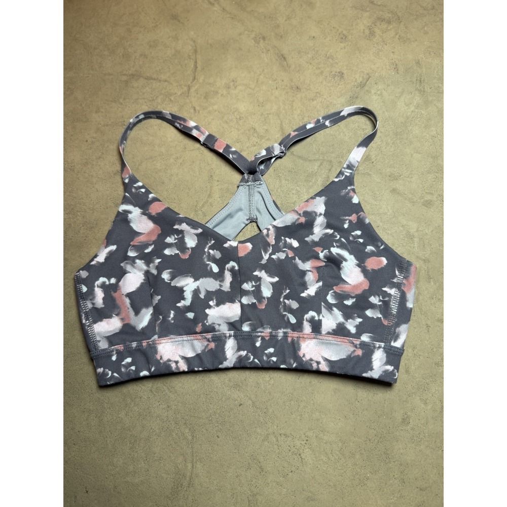 Zella Sports Bra XS Gray Floral Strappy Back Adjustable Hook Closure